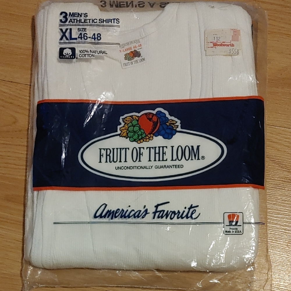 Vintage Fruit of the Loom White Men's Tank Undershirts Pack (3) Sz XL